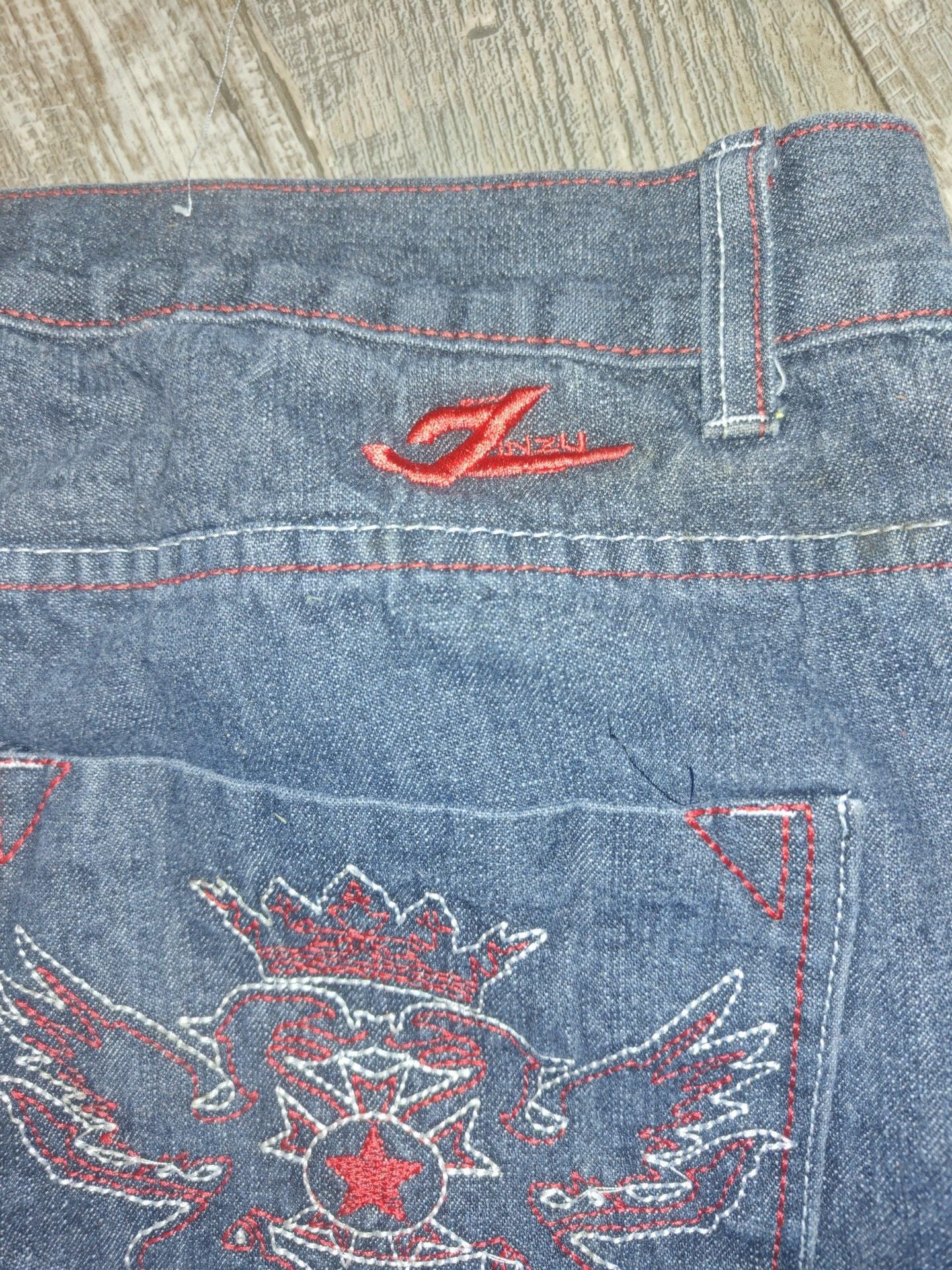 Jinzu Jeans Size 38x32 Black Embroidered Y2K Baggy Denim Pants 7
