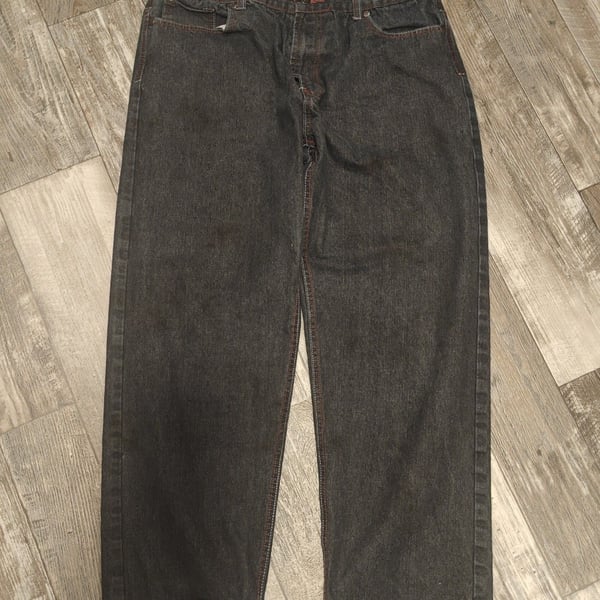 Jinzu Jeans Size 38x32 Black Embroidered Y2K Baggy Denim Pants