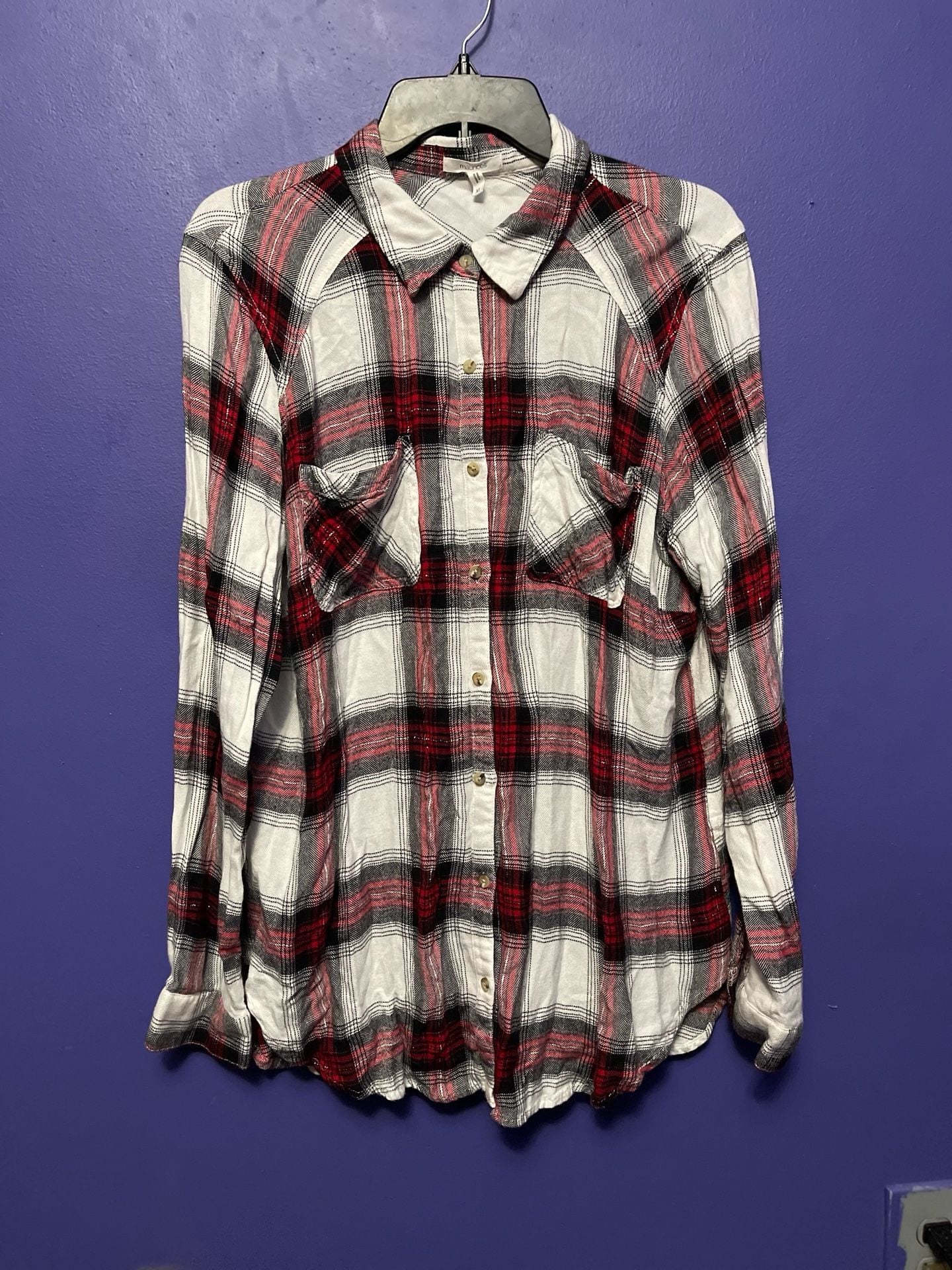 Maurices Plaid Button-Down Shirt Size XL Red White Black Long Sleeve 2