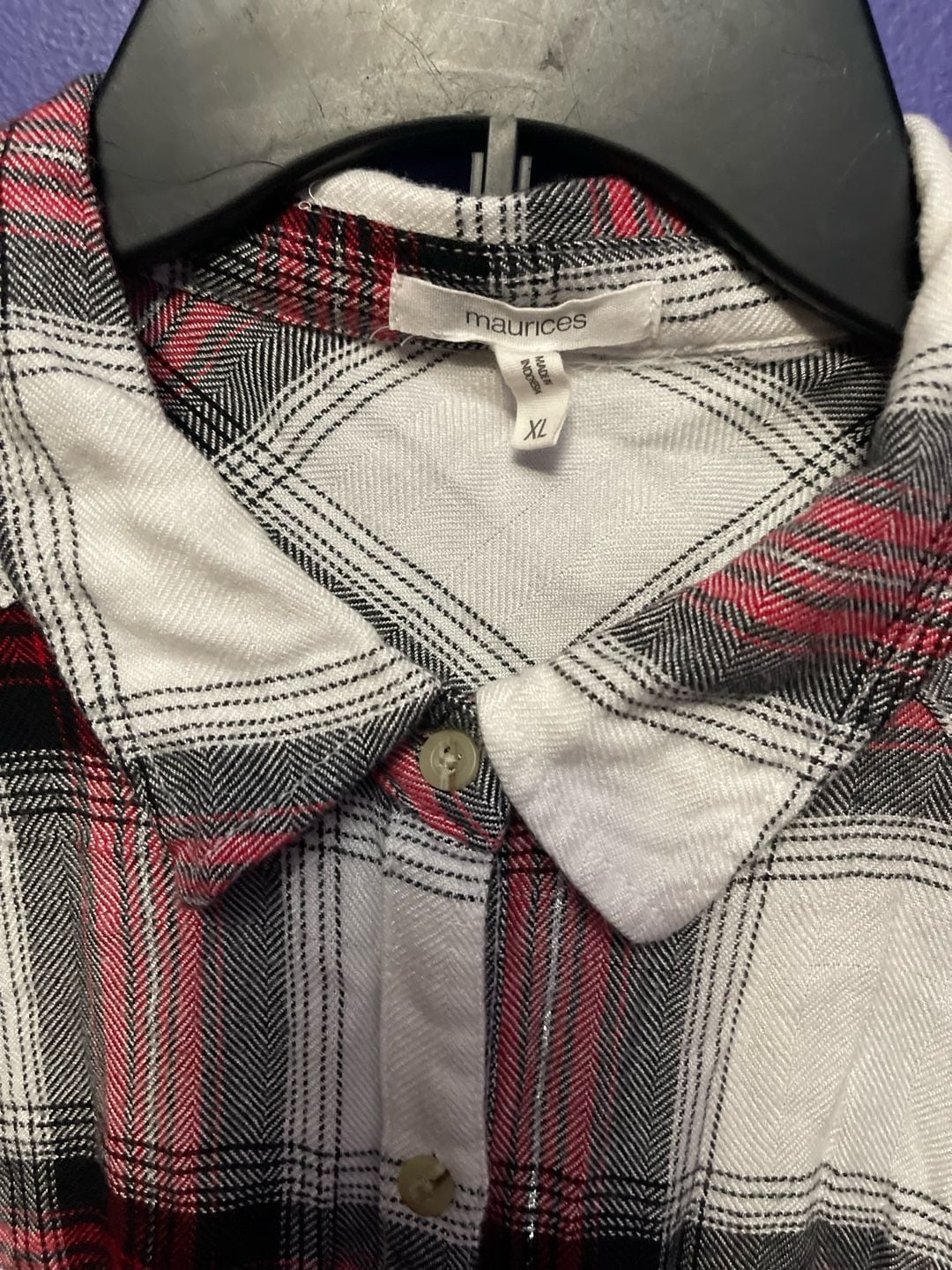Maurices Plaid Button-Down Shirt Size XL Red White Black Long Sleeve 3