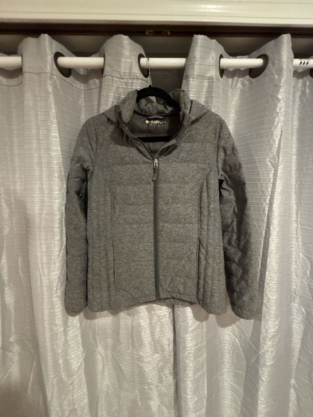 Heatkeep Hooded Quilted Puffer Jacket Size M Gray 2