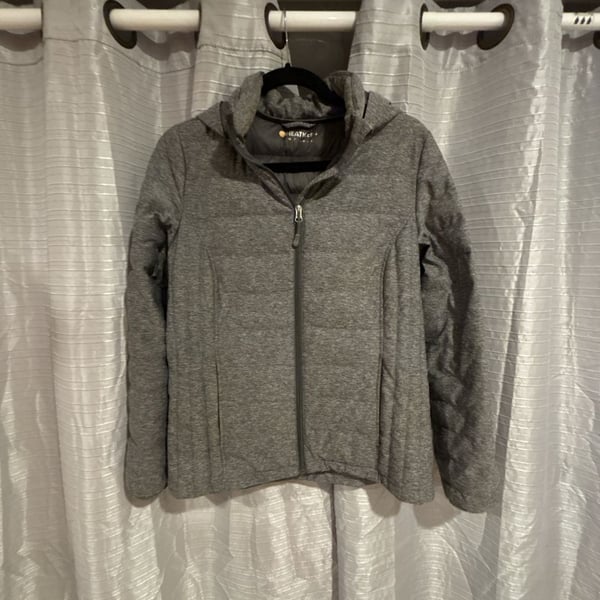 Heatkeep Hooded Quilted Puffer Jacket Size M Gray