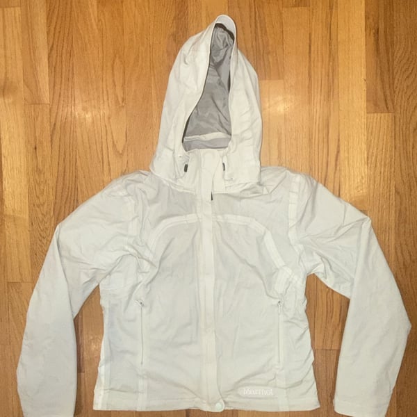 Marmot Jacket Womens Small White Hooded Full Zip Rain Windbreaker Hike
