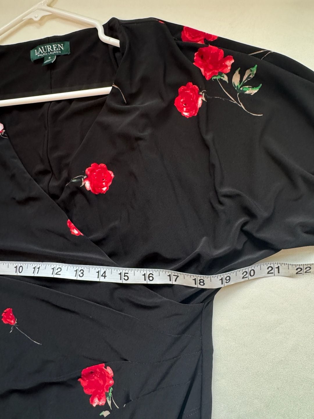 Lauren Ralph Lauren Black Red Rose Floral Wrap Dress Bell Sleeve NWT Size 6 8