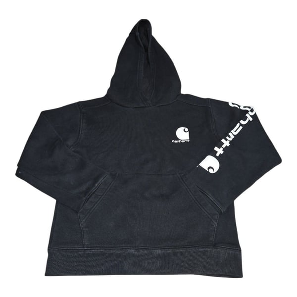 Carhartt Hoodie Youth Size S 8-10 Black White Sleeve Logo Pullover Sweatshirt