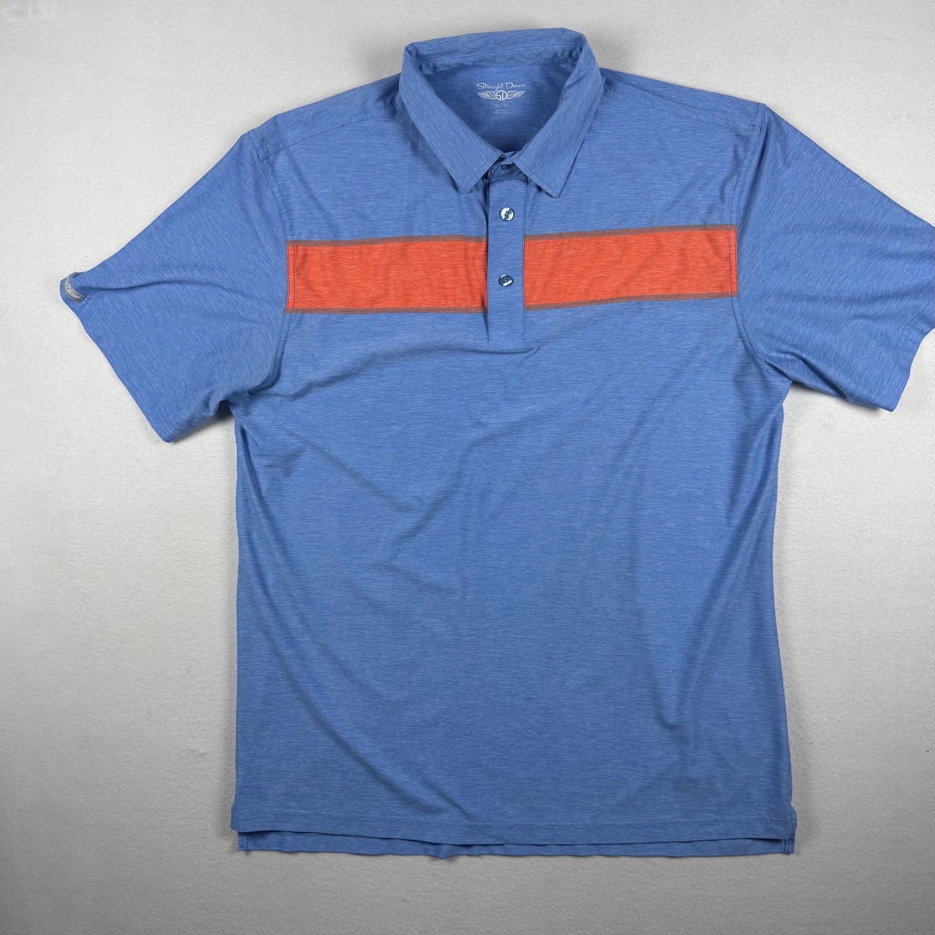 Straight Down Polo Shirt Size XL Blue Heather With Orange Chest Stripe 2