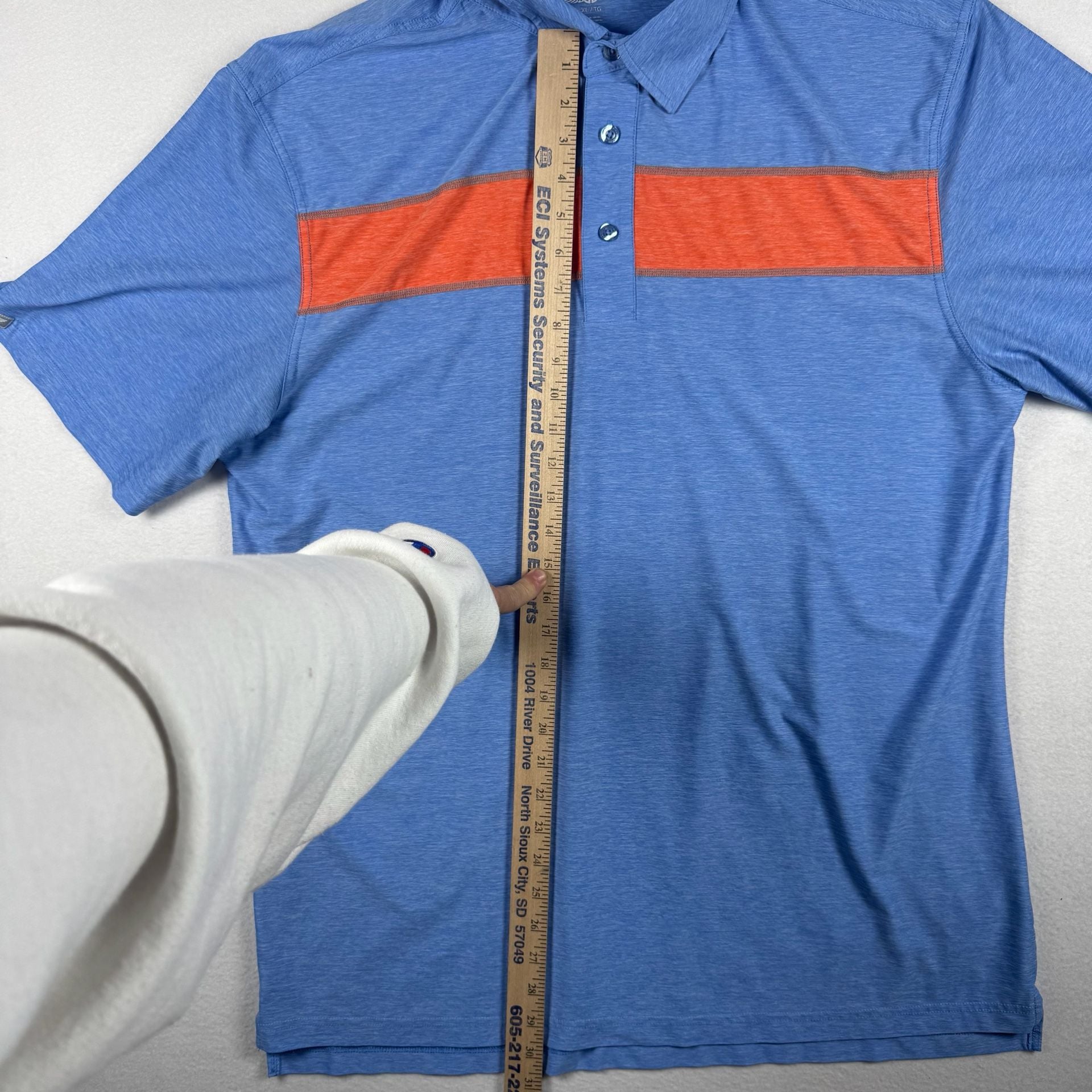 Straight Down Polo Shirt Size XL Blue Heather With Orange Chest Stripe 4