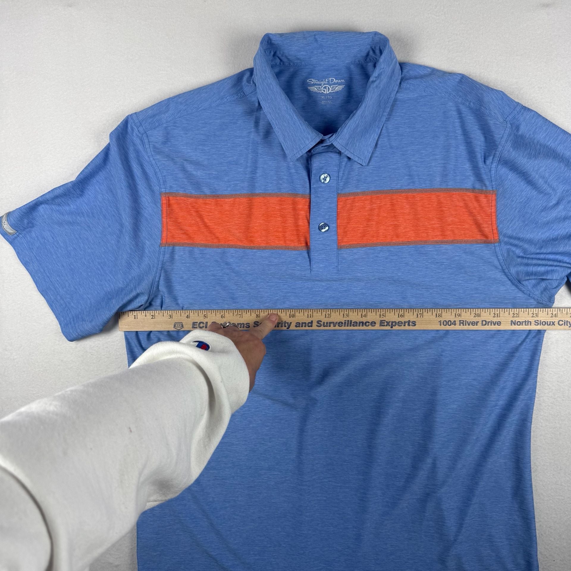 Straight Down Polo Shirt Size XL Blue Heather With Orange Chest Stripe 7