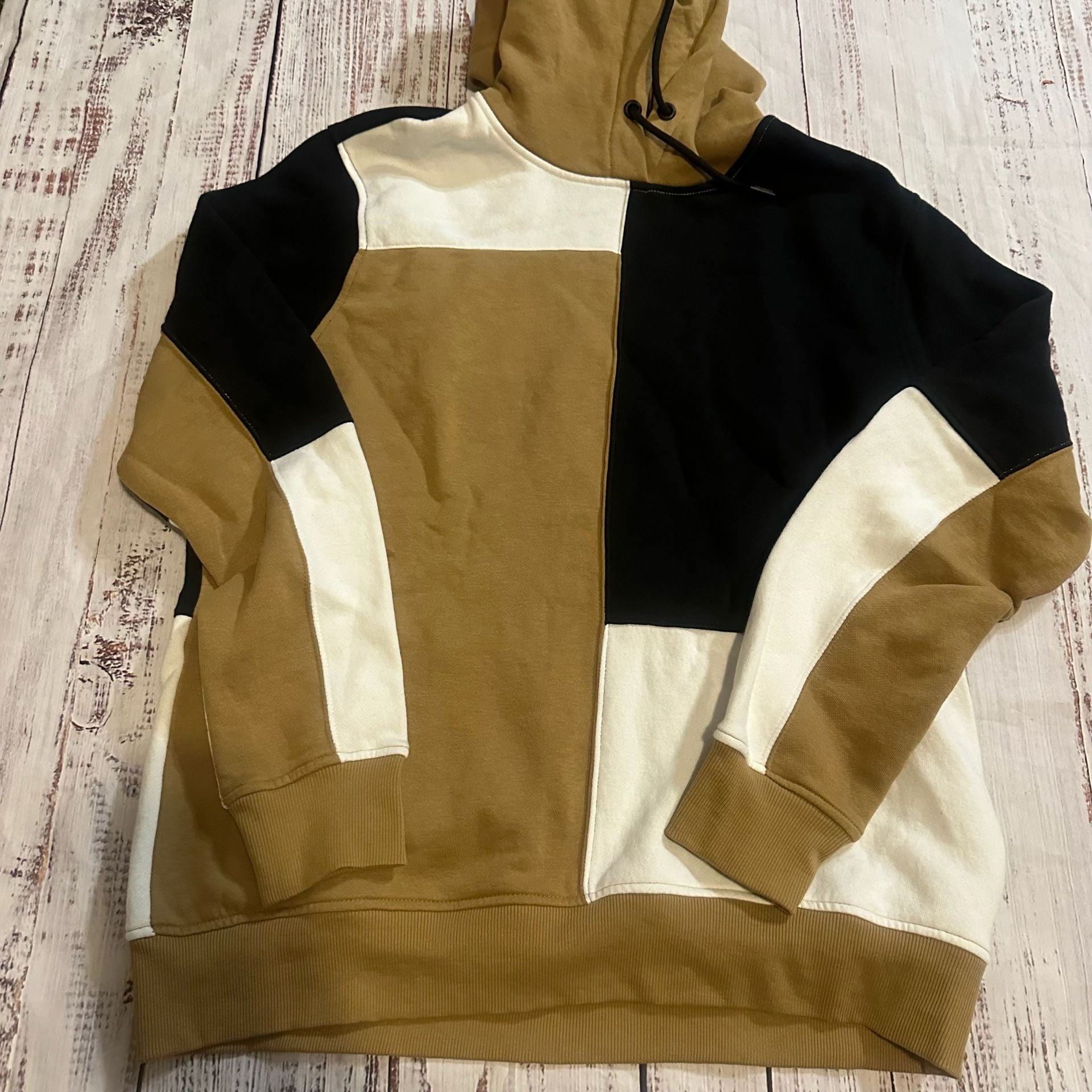 Tahari Colorblock Hoodie Tan Black White-L 2