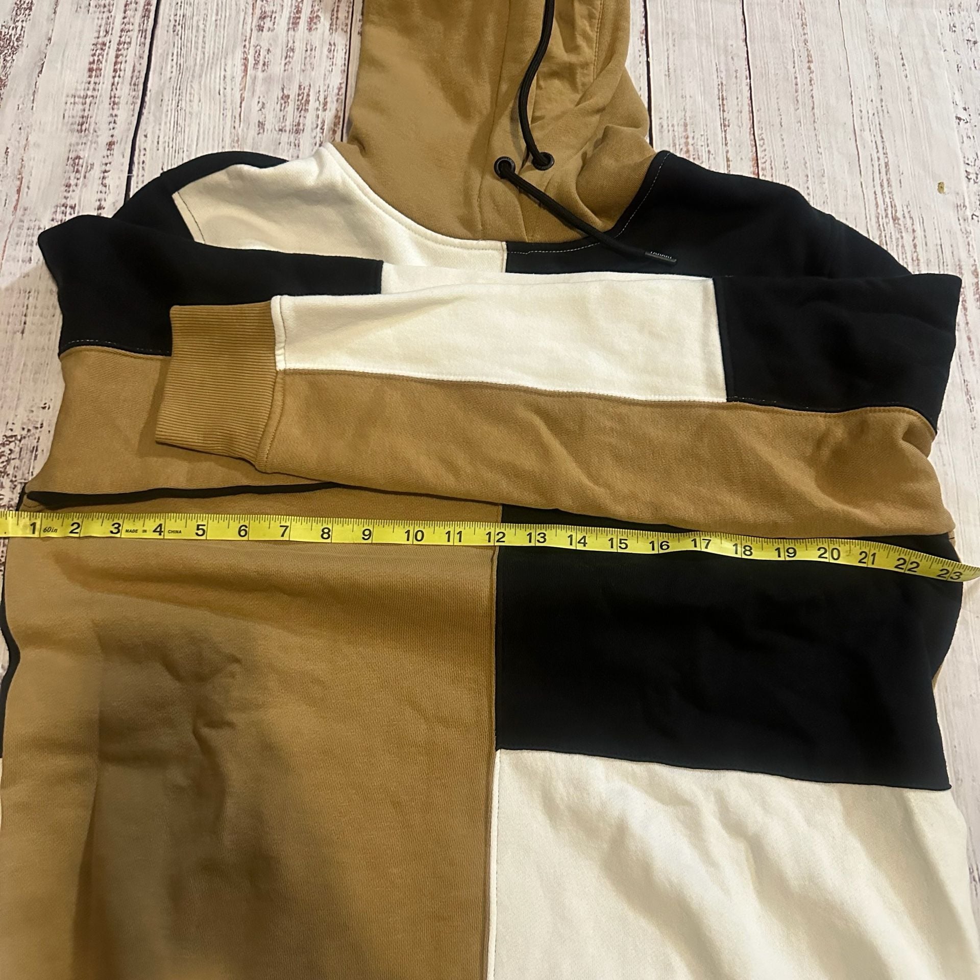 Tahari Colorblock Hoodie Tan Black White-L 4
