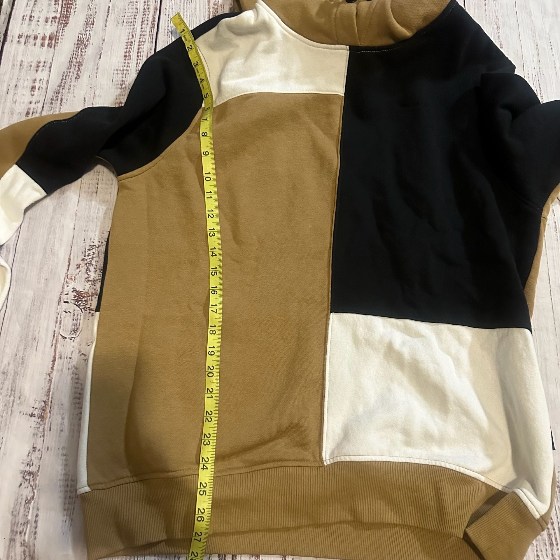 Tahari Colorblock Hoodie Tan Black White-L 5