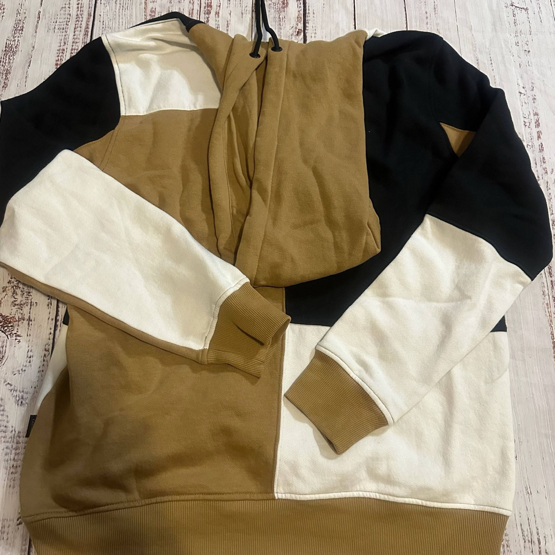 Tahari Colorblock Hoodie Tan Black White-L 9