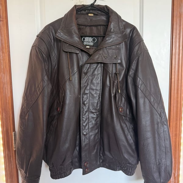 Antonio Giovanni Leather Jacket Size XL Brown Bomber