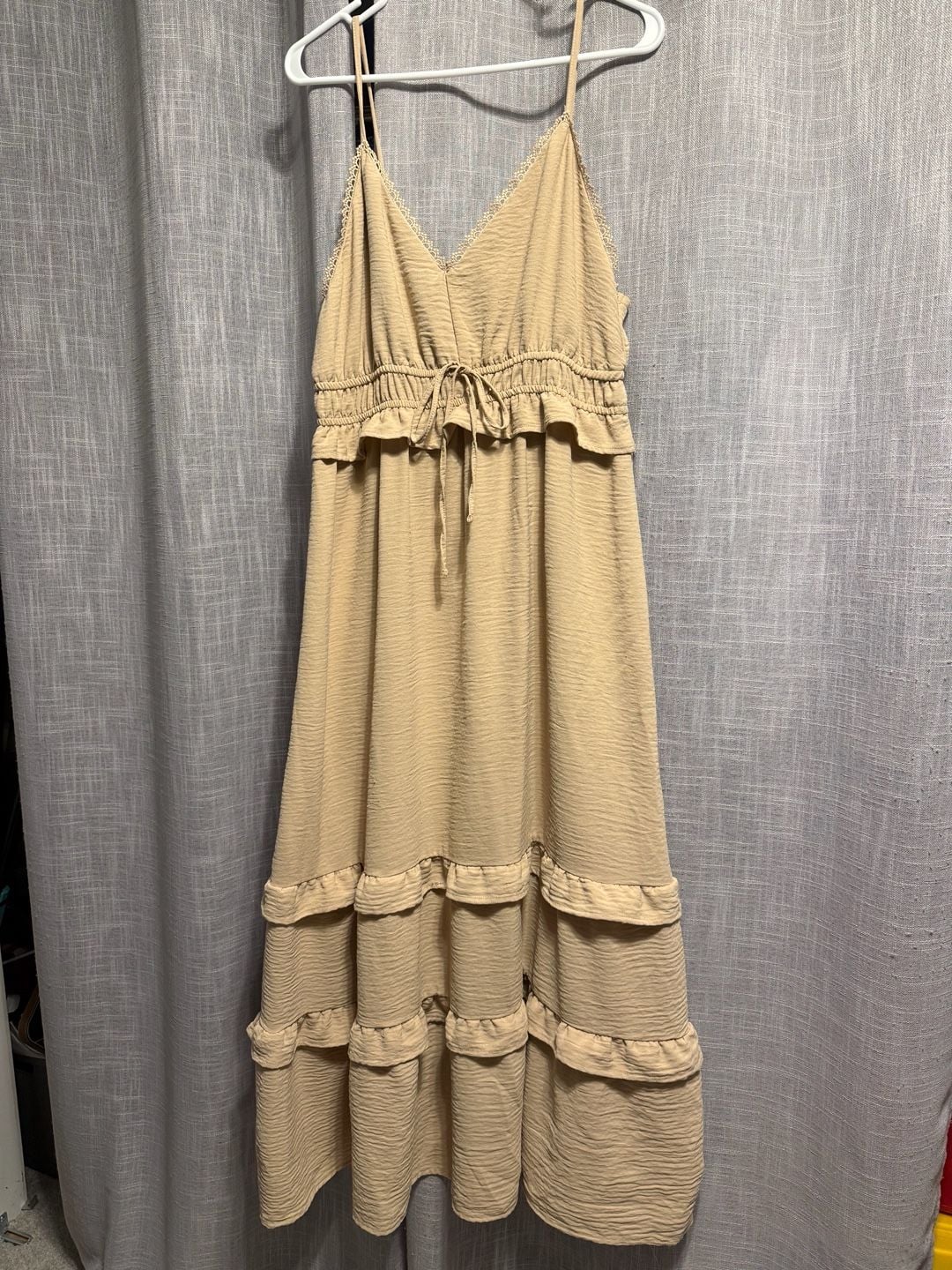 WallFlower Maxi Dress Tan Tiered Ruffle Sleeveless 2