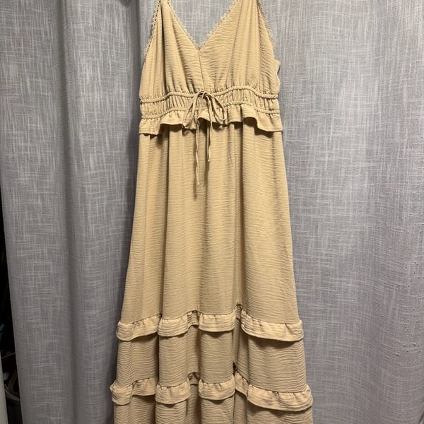 WallFlower Maxi Dress Tan Tiered Ruffle Sleeveless