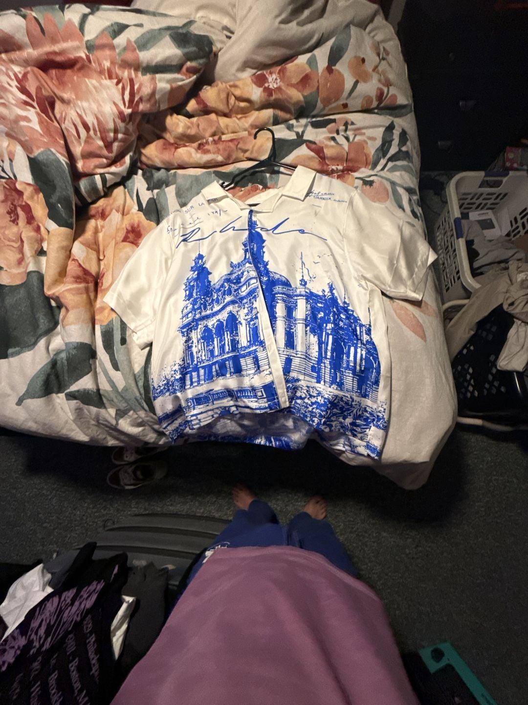 Rhude Cathedral Silk Button Up Shirt Size XL White Blue 1