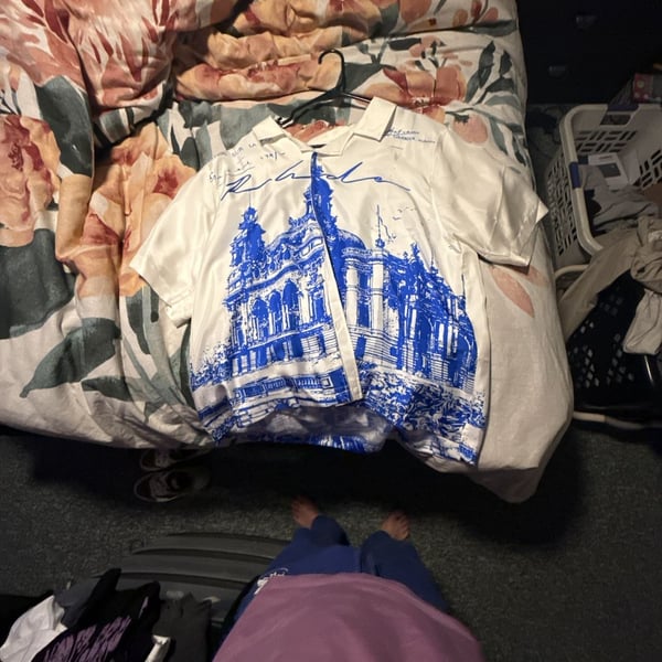 Rhude Cathedral Silk Button Up Shirt Size XL White Blue
