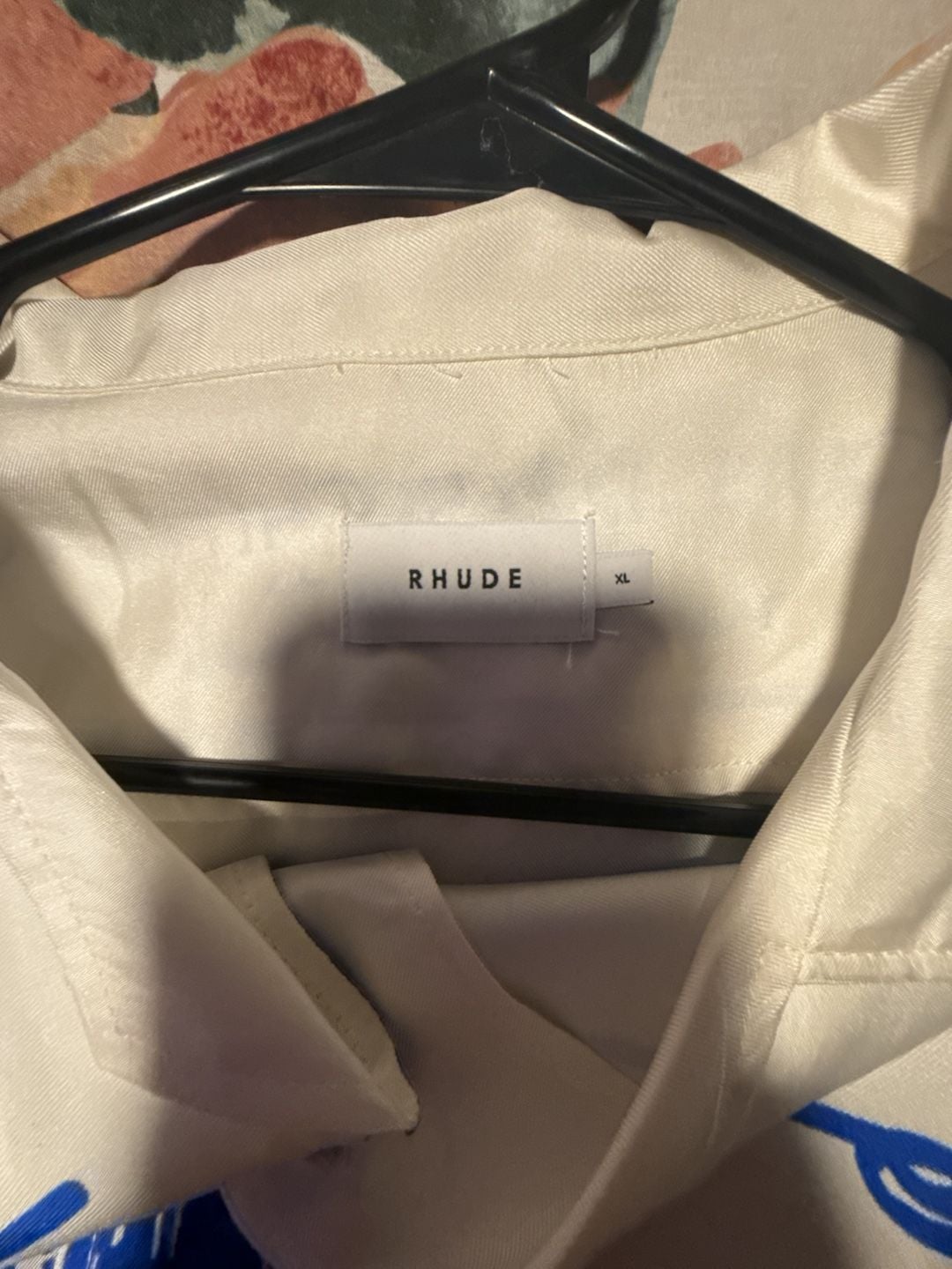 Rhude Cathedral Silk Button Up Shirt Size XL White Blue 2