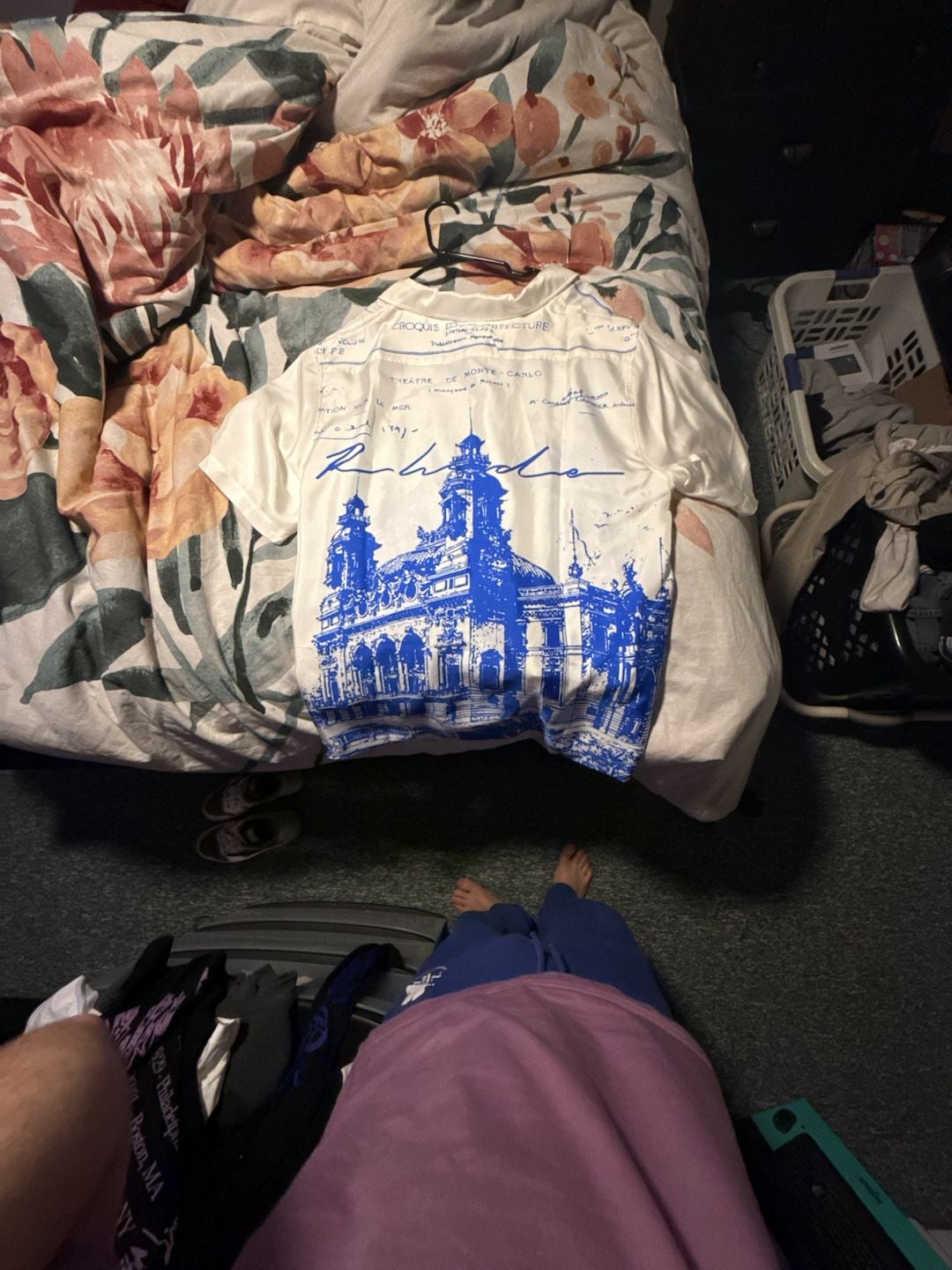 Rhude Cathedral Silk Button Up Shirt Size XL White Blue 3