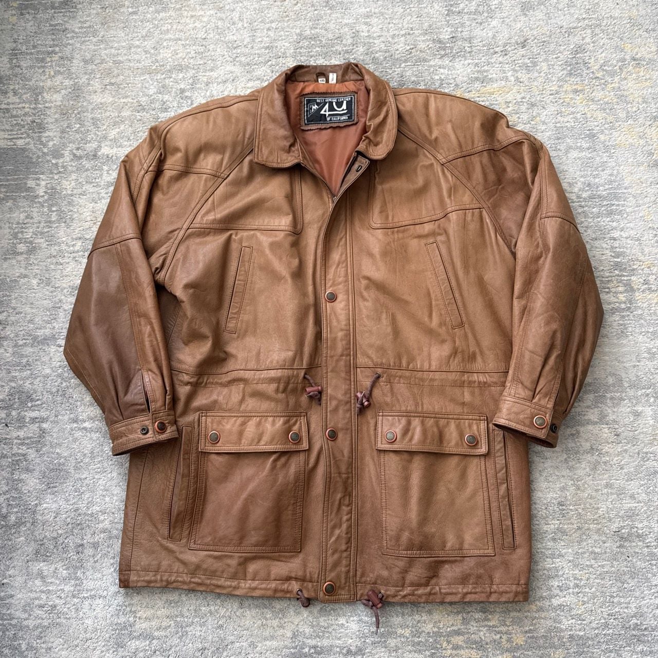 Vintage 90s 4U of California Leather Jacket Size XXL Brown Coat Parka 2