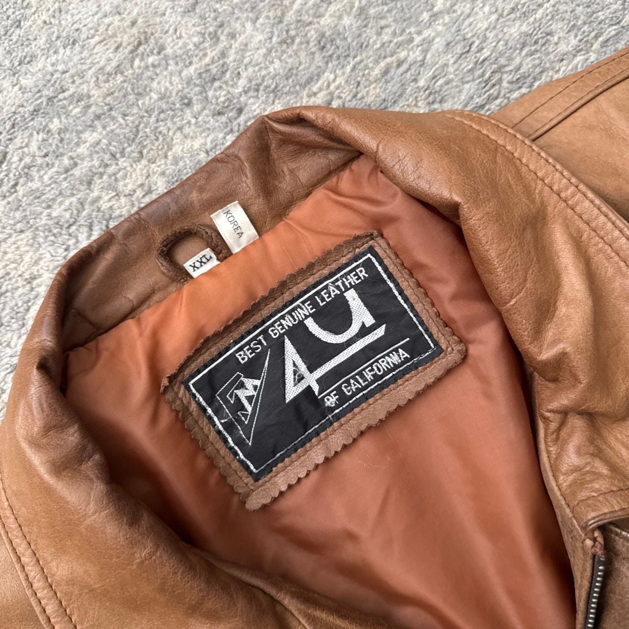 Vintage 90s 4U of California Leather Jacket Size XXL Brown Coat Parka 3