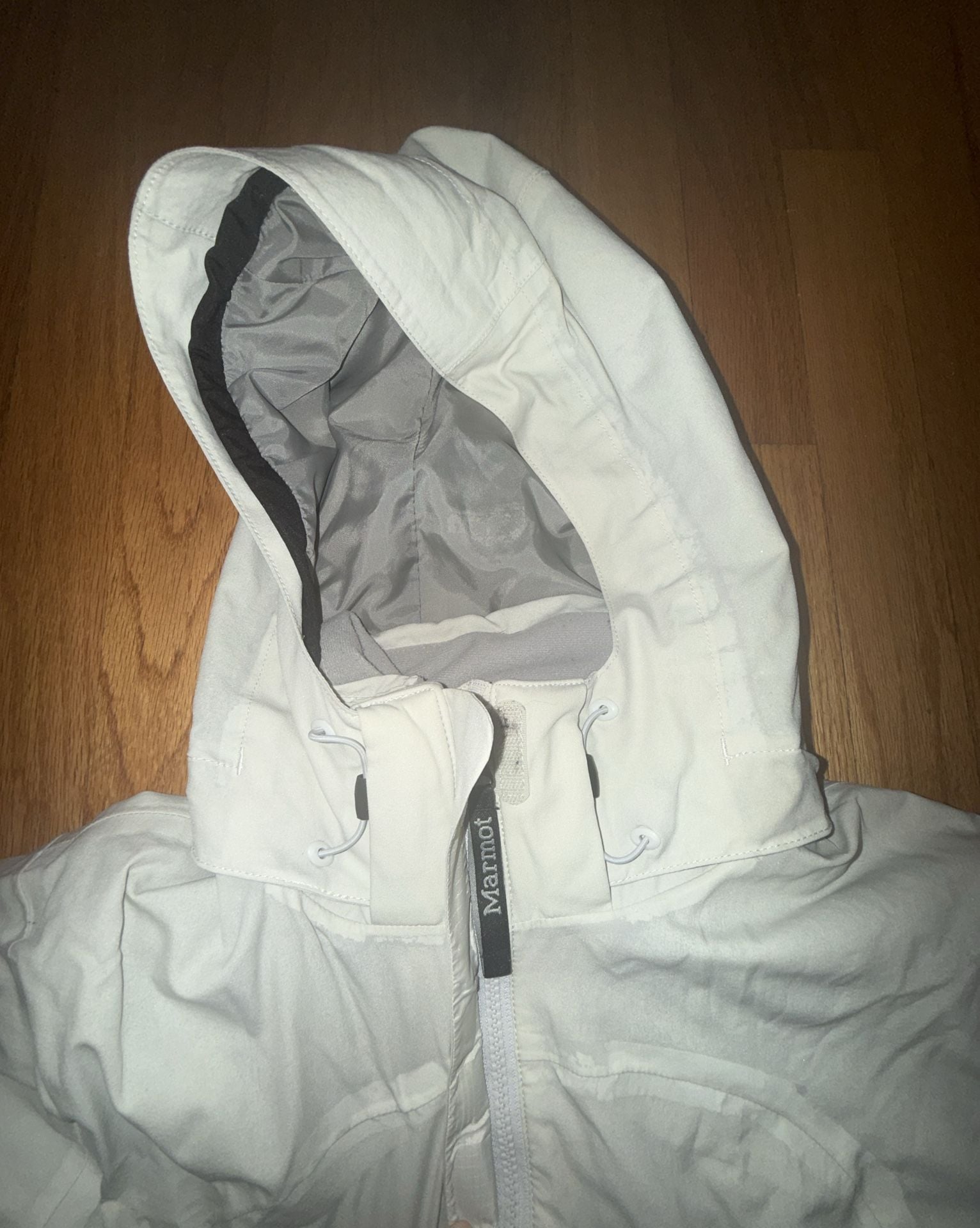 Marmot Jacket Womens Small White Hooded Full Zip Rain Windbreaker Hike 9