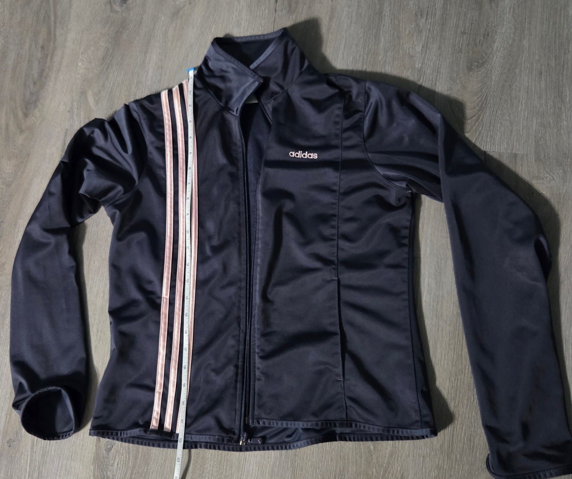Adidas Track Jacket Size M Grey Pink 3-Stripes Full Zip 2