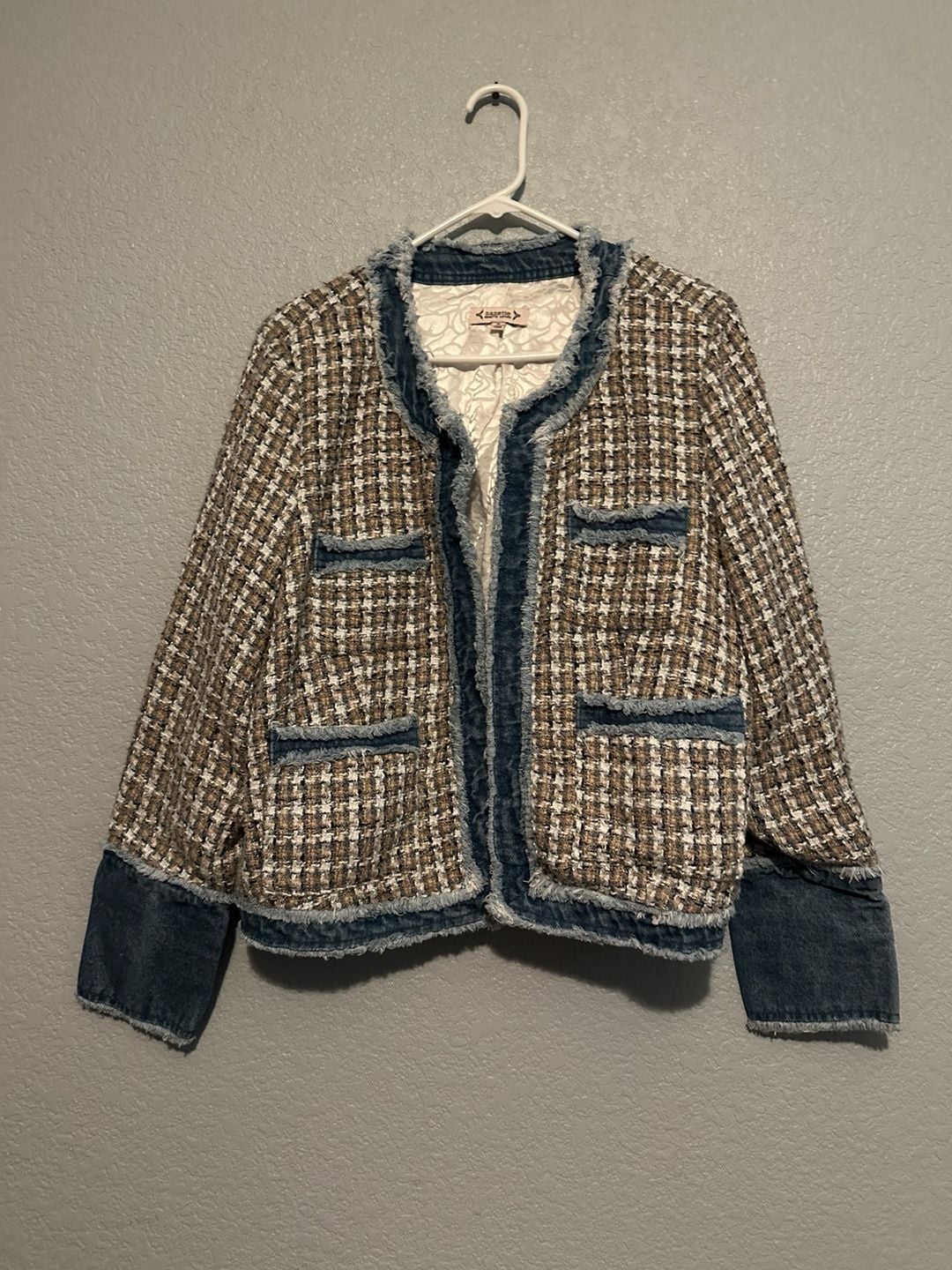 Nanette Lepore Denim Trim Tweed Blazer Jacket Size XL 3