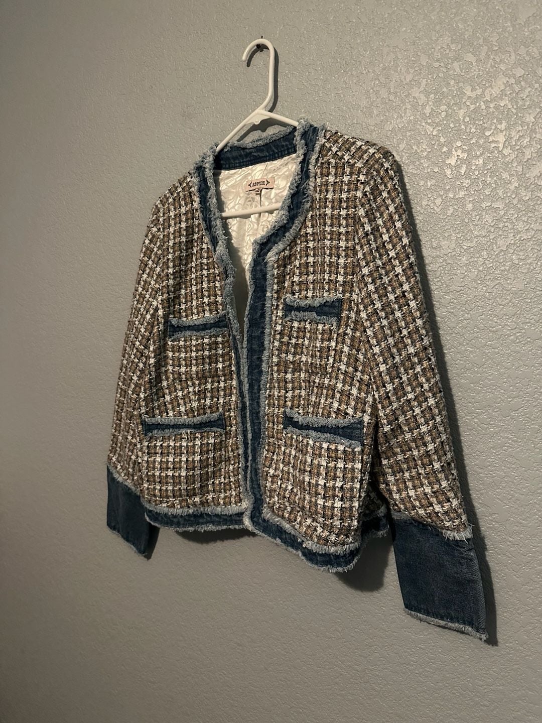 Nanette Lepore Denim Trim Tweed Blazer Jacket Size XL 4