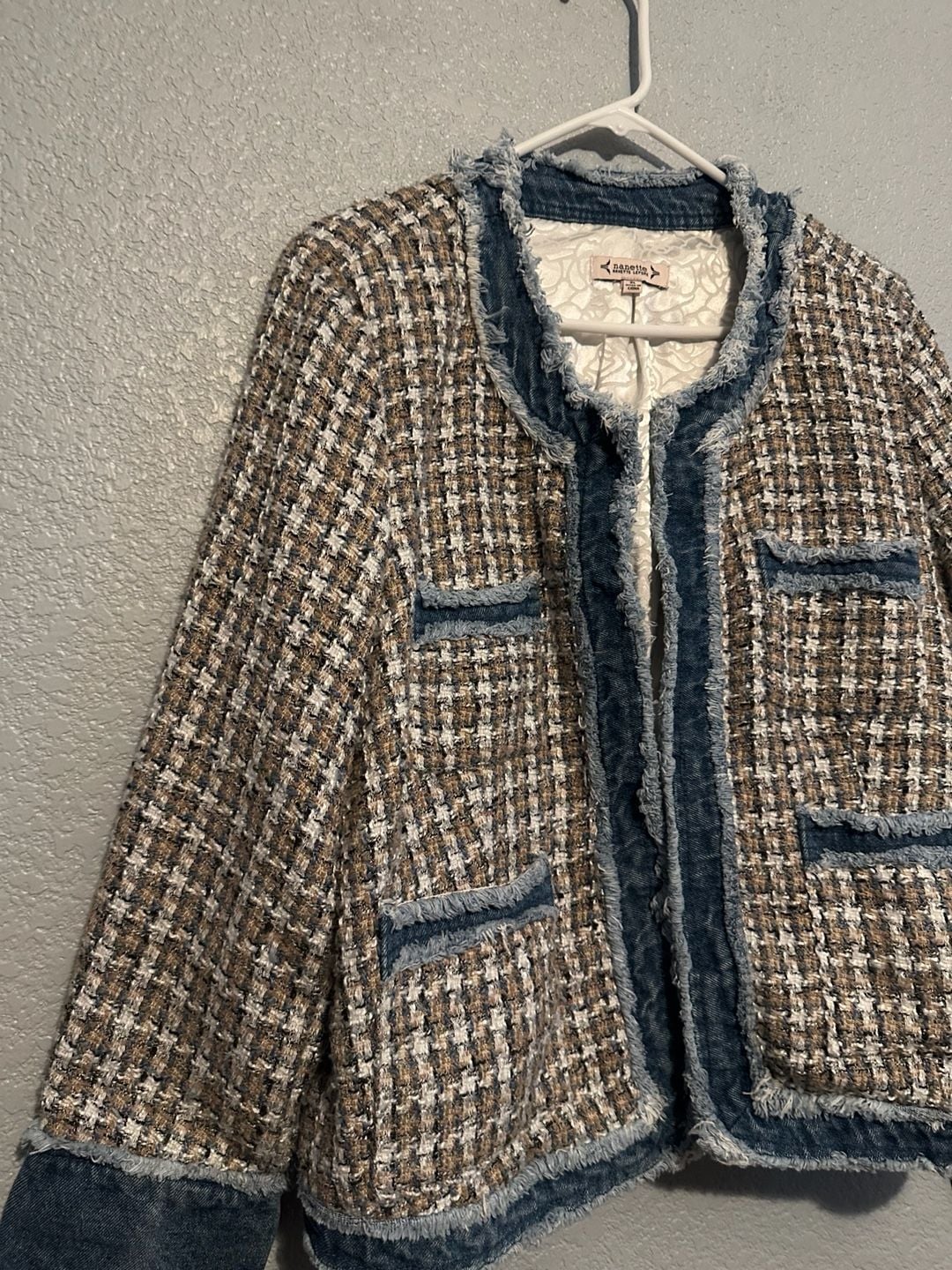 Nanette Lepore Denim Trim Tweed Blazer Jacket Size XL 6