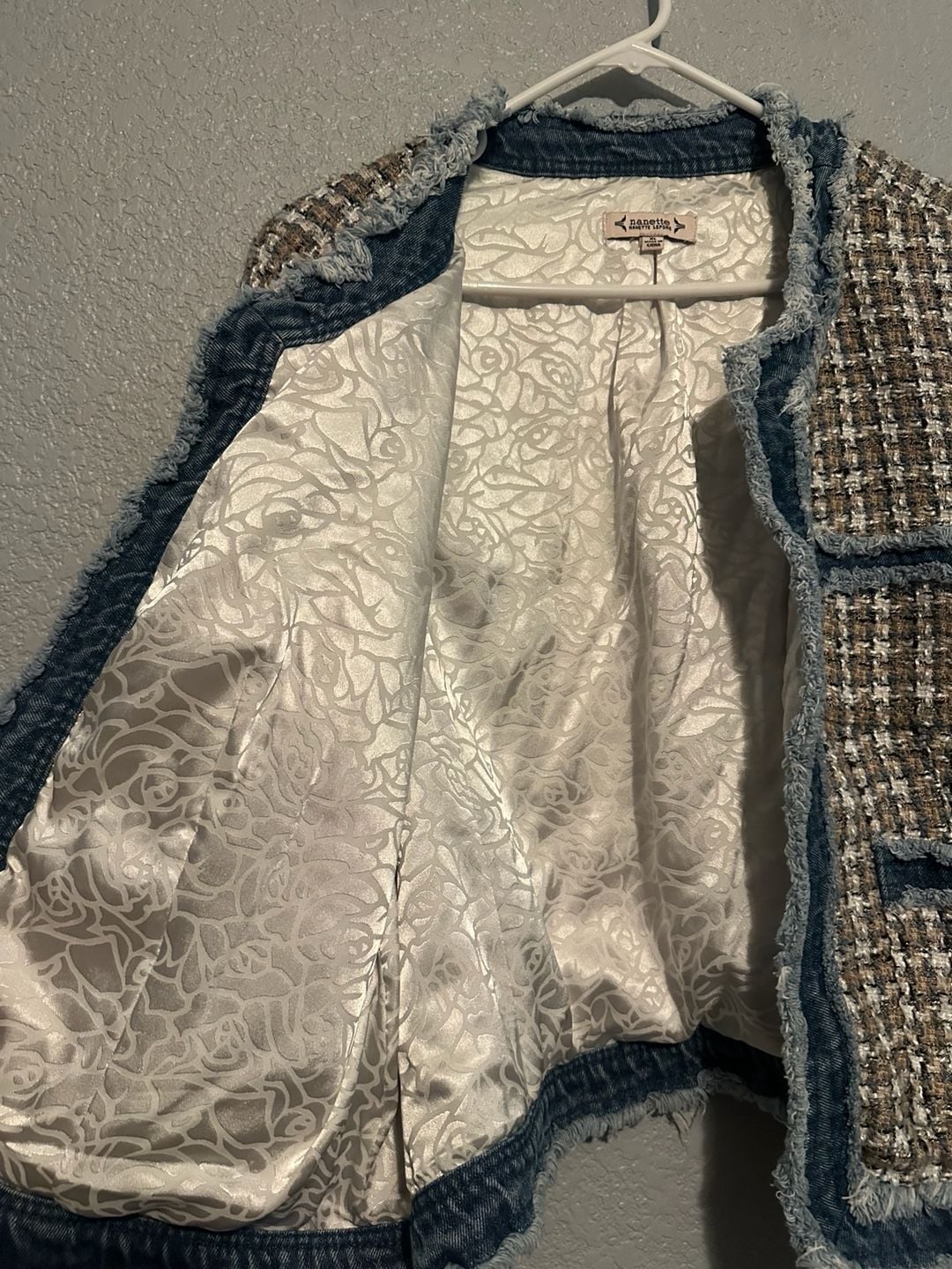Nanette Lepore Denim Trim Tweed Blazer Jacket Size XL 7