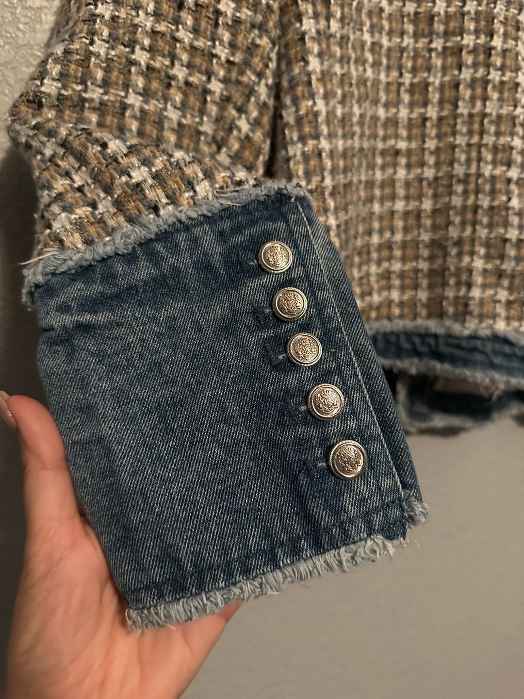 Nanette Lepore Denim Trim Tweed Blazer Jacket Size XL 9