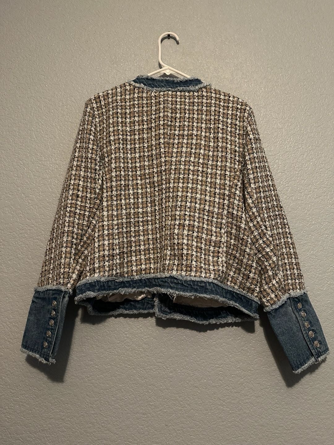 Nanette Lepore Denim Trim Tweed Blazer Jacket Size XL 10