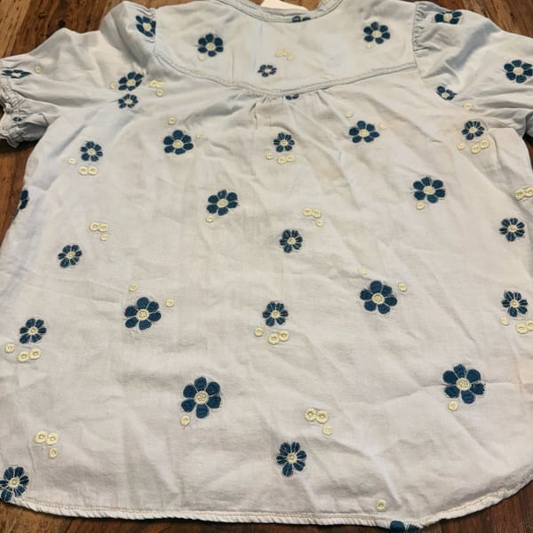 Pilcro Embroidered Blouse Size L Light Blue Floral Cotton boho 