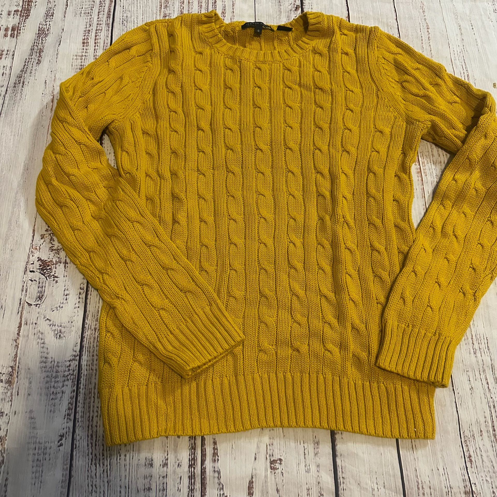 Jeanne Pierre Cable Knit Crewneck Sweater Size S Yellow 2