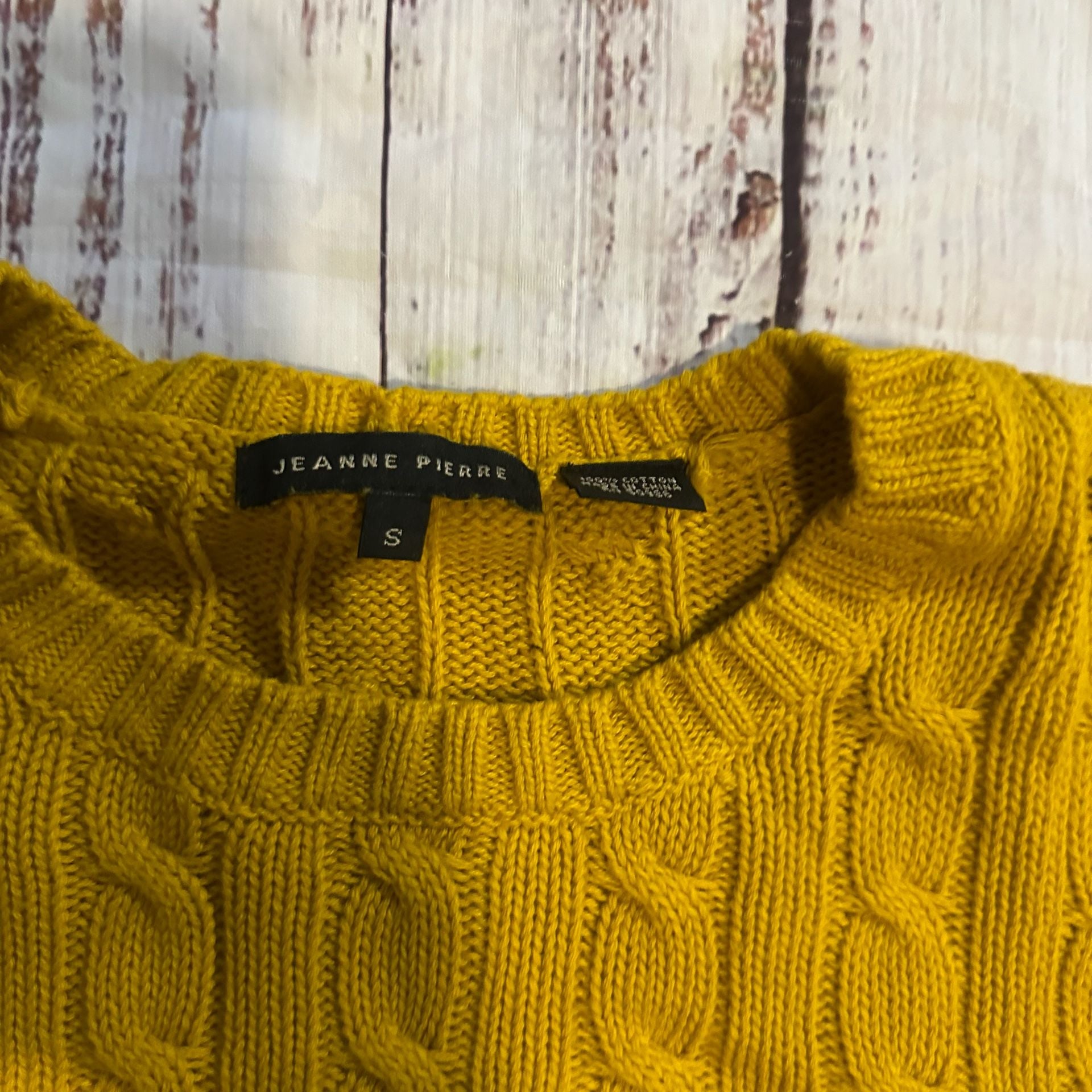 Jeanne Pierre Cable Knit Crewneck Sweater Size S Yellow 3