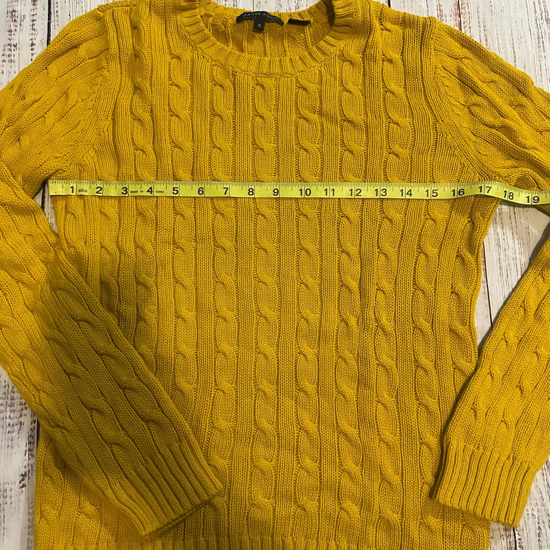 Jeanne Pierre Cable Knit Crewneck Sweater Size S Yellow 4