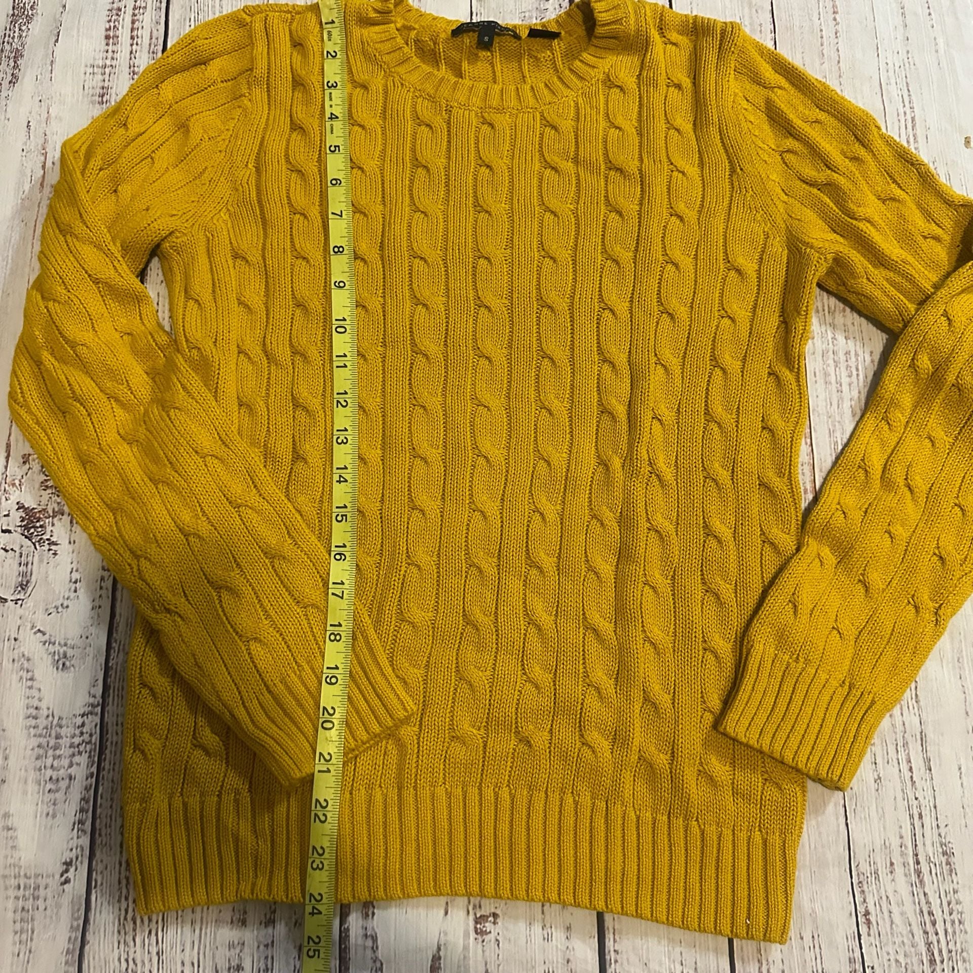 Jeanne Pierre Cable Knit Crewneck Sweater Size S Yellow 5