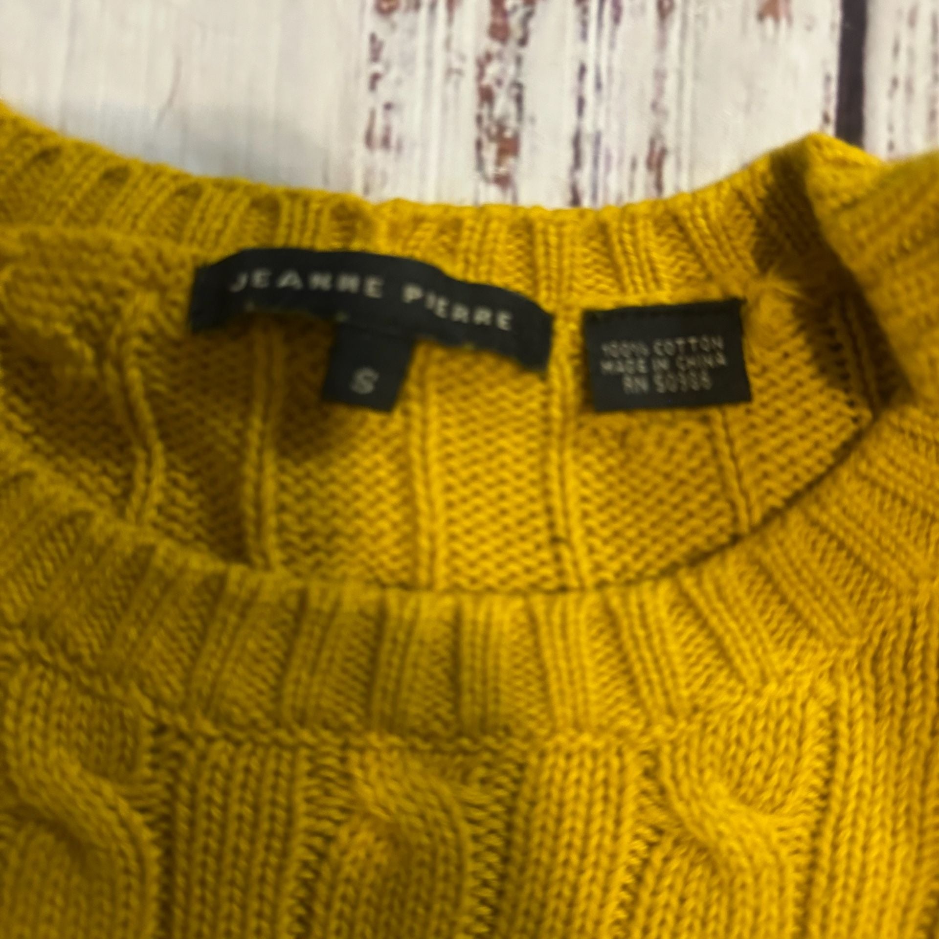 Jeanne Pierre Cable Knit Crewneck Sweater Size S Yellow 6