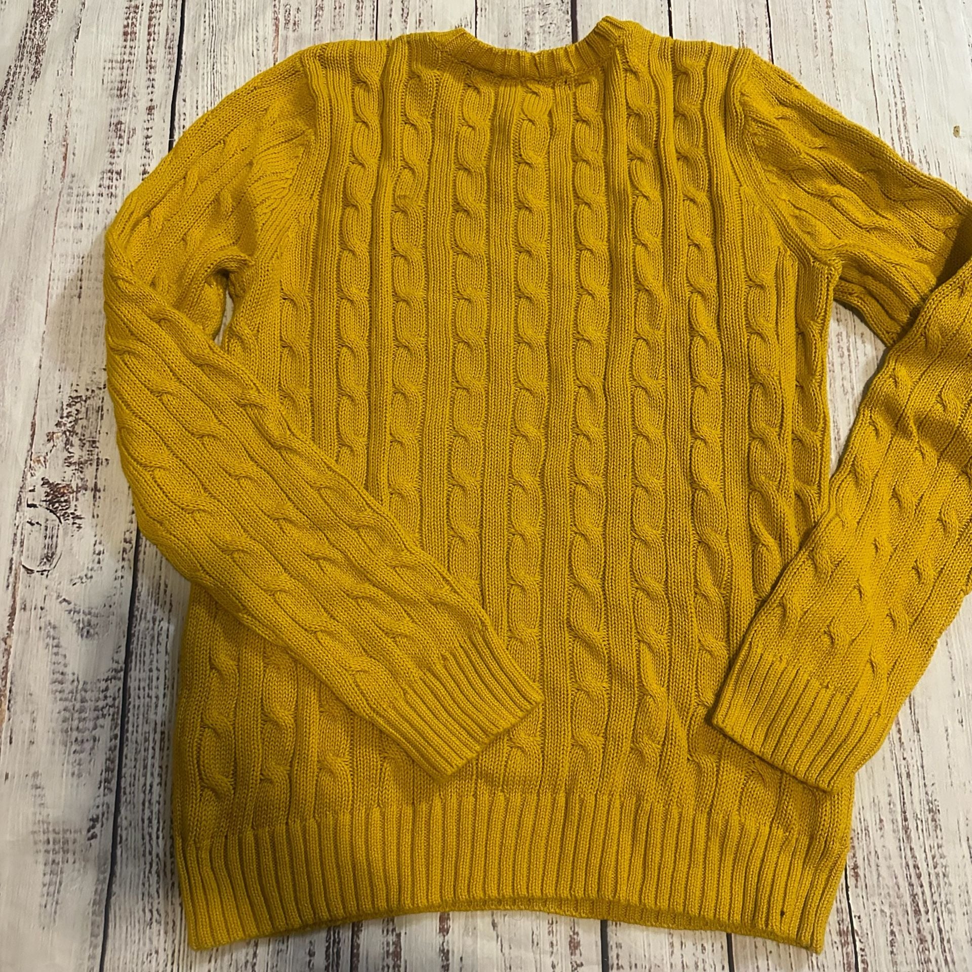 Jeanne Pierre Cable Knit Crewneck Sweater Size S Yellow 7