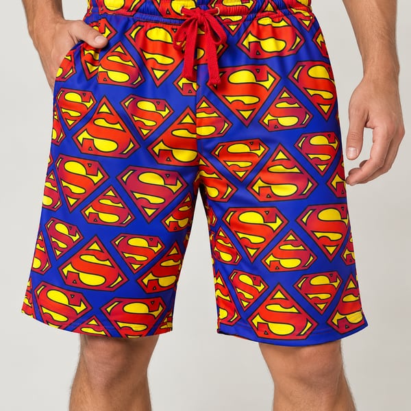 DC Comics Superman Logo Pajama Shorts Size Large Blue Allover Print Large
