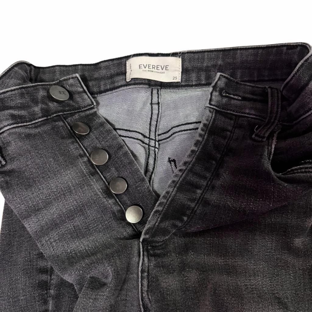 Evereve High Rise Straight Jeans Black Washed Denim 6