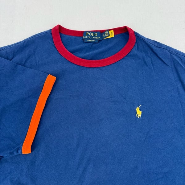 Polo Ralph Lauren Ringer T-Shirt Size XL Blue Yellow Red Trim