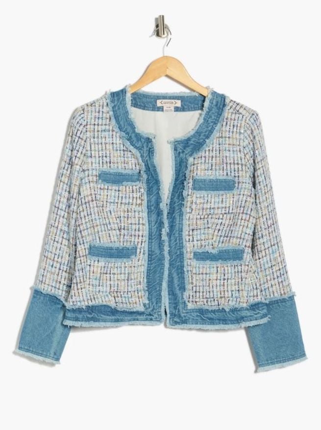 Nanette Lepore Denim Trim Tweed Blazer Jacket Size XL 2
