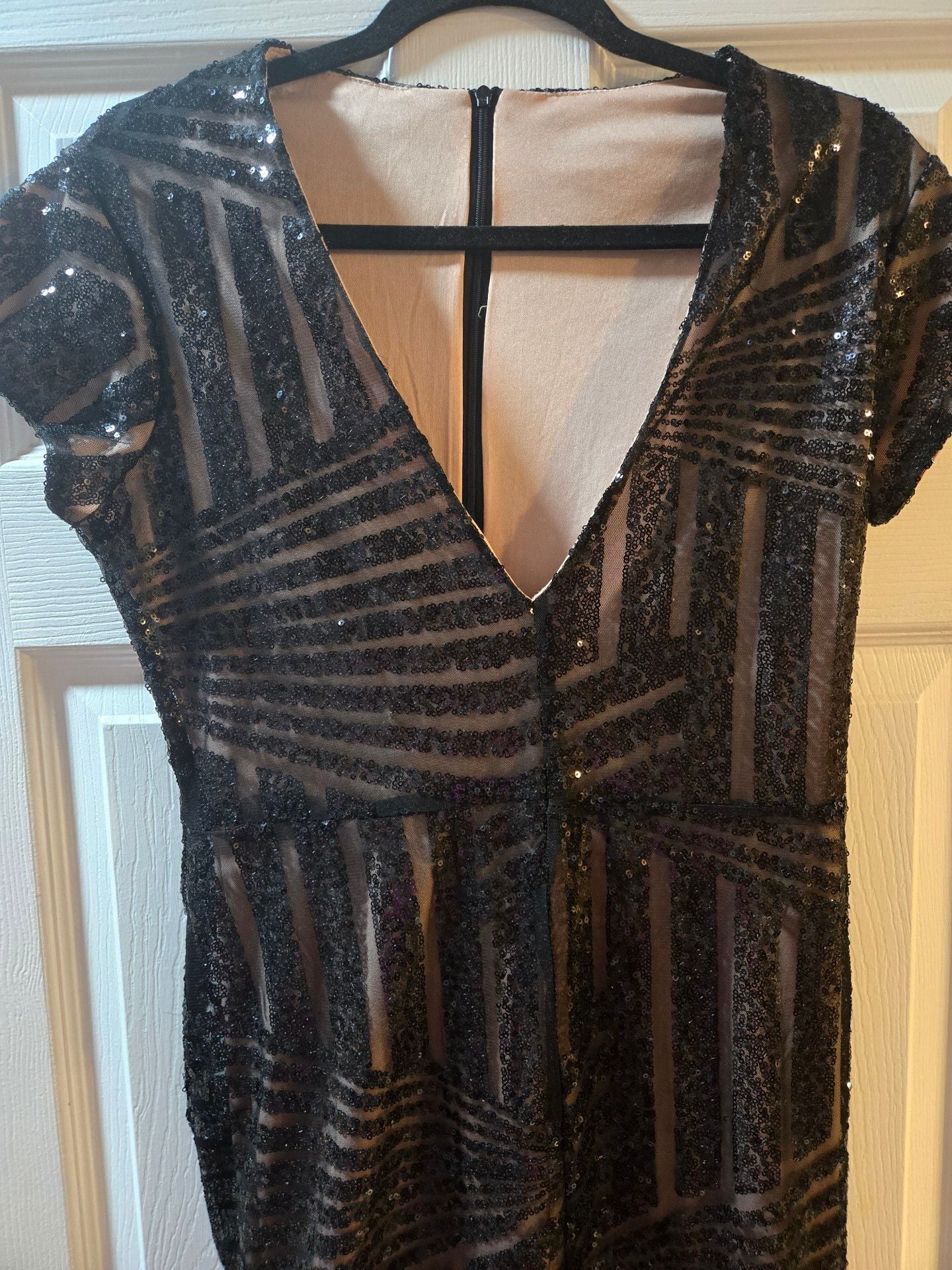 Sequin Dress Size XL Black Nude Midi Cocktail 3