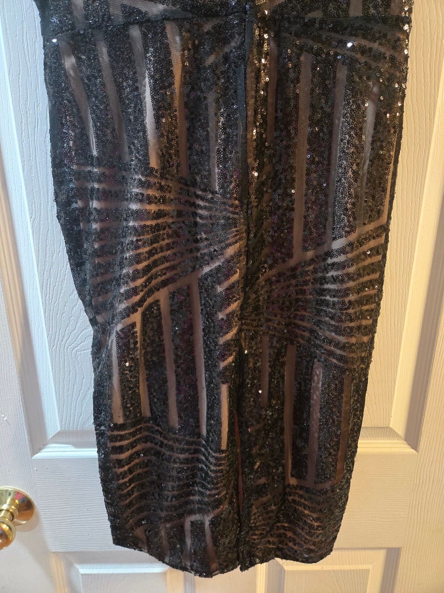 Sequin Dress Size XL Black Nude Midi Cocktail 5