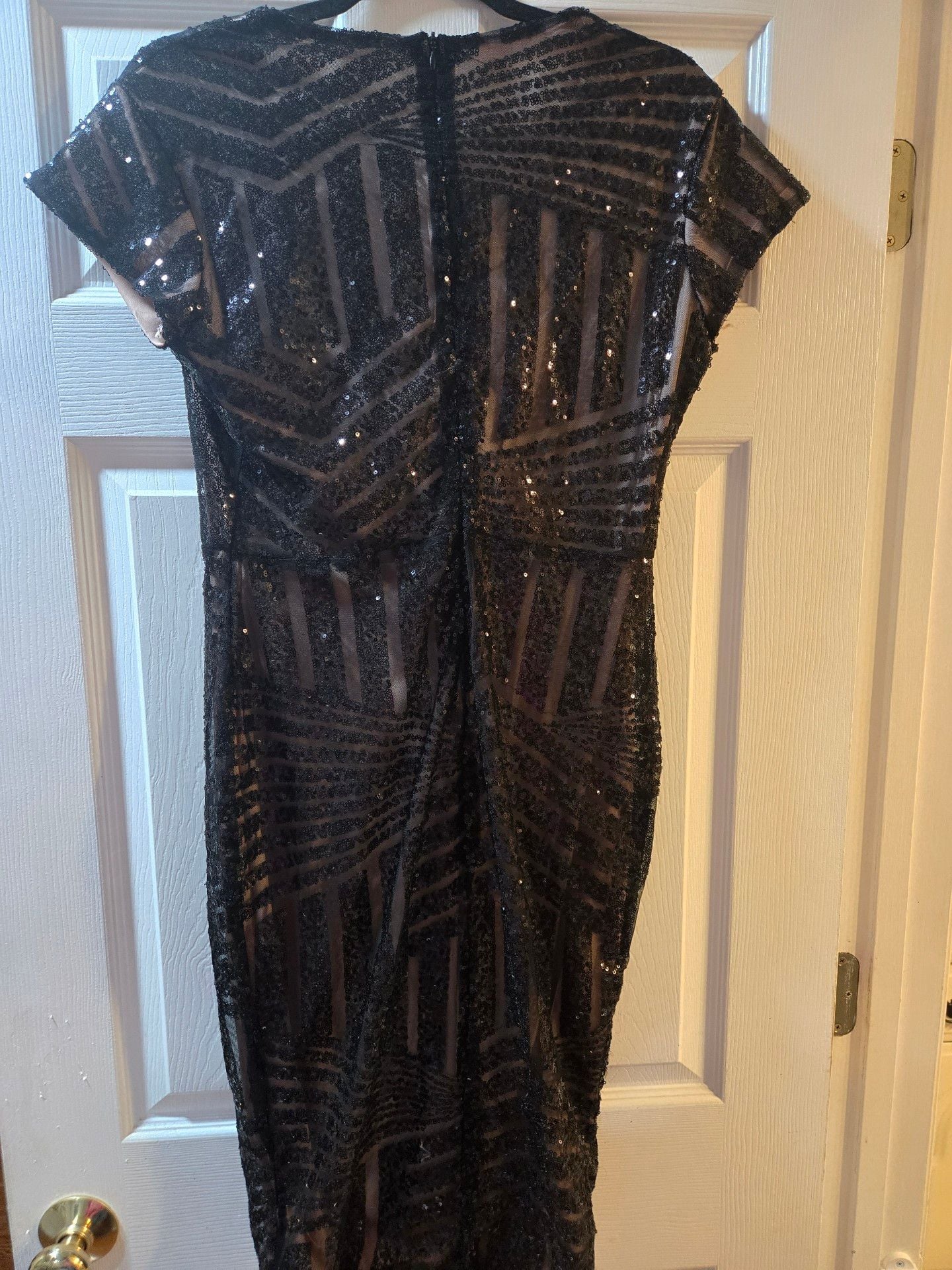 Sequin Dress Size XL Black Nude Midi Cocktail 6