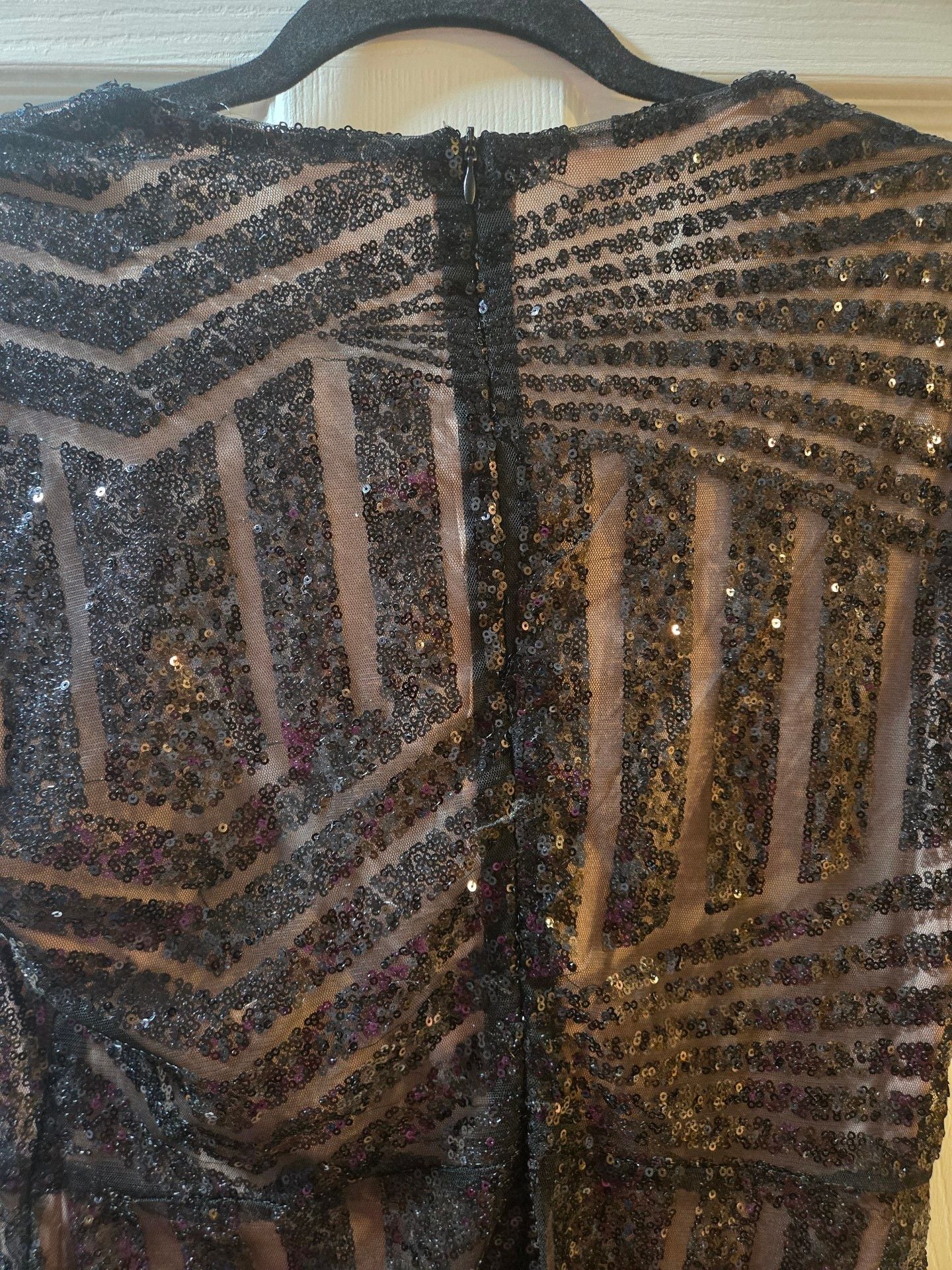Sequin Dress Size XL Black Nude Midi Cocktail 7