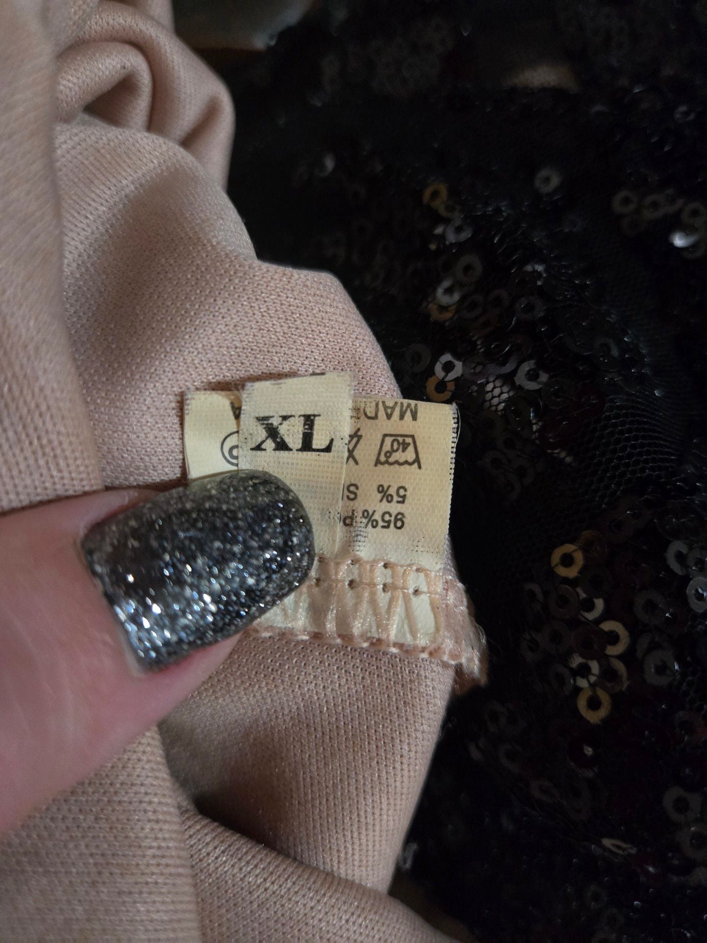 Sequin Dress Size XL Black Nude Midi Cocktail 4