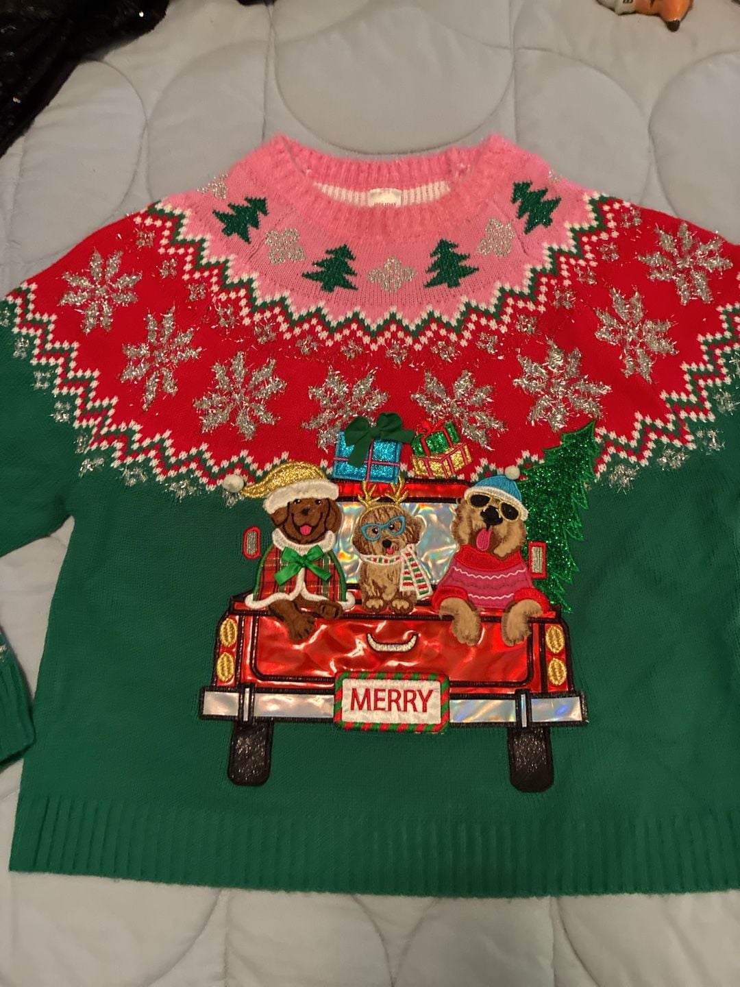 Holiday Time Ugly Christmas Sweater Size Xl Dogs In Truck A813 2